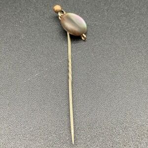 Antique Victorian Mother of Pearl Stick Pin with Dangle Bead‎ – Twisted Stem 2″